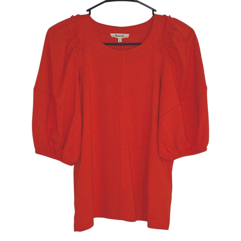 Women's Top, Madewell Puff-Sleeve Tee Oversized deep orange color Small